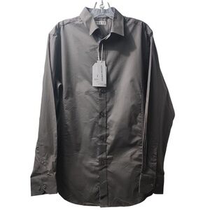 Alex Vando Cotton Stretch Dress Shirt Long Sleeve Button‎ Up Gray Size Medium